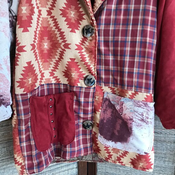 Upcycled Tapestry Coat M - L: Handmade Lined Southwestern Aztec Patchwork Jacket - Picture 16 of 16